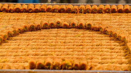 Kanafeh display. background, food, tasty, syrup, sweet, plate,