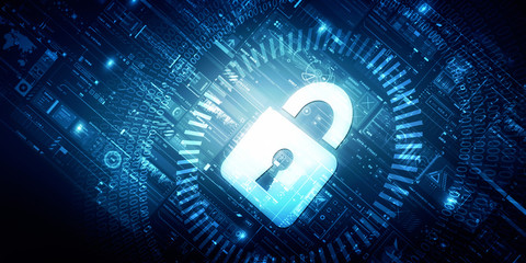 2d illustration Safety concept: Closed Padlock on digital background