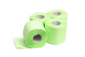 Green toilet paper. Shot on white background. - Image
