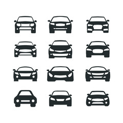 Car vector icons set. Isolated simple view front logo illustration. Sign symbol. Auto style car logo design with concept sports vehicle icon silhouette