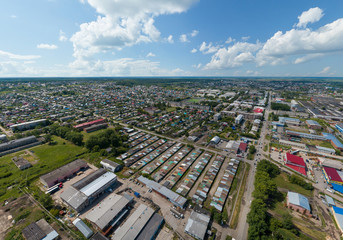 Obraz premium Aerial view of Irbit city, garages and private houses. Russia, Sverdlovsk region, summer, sunny day