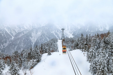 View around Shinhotaka Ropeway in Gifu Prefecture, Takayama, Japan. Mountain full cover with snow in winter season.