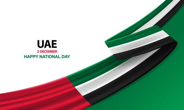 Happy United Arab Emirates national day, december the 2nd, bent waving ribbon in colors of the United Arab Emirates national flag. Celebration background.