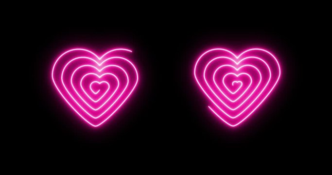 Neon spiral in the form of two connected hearts.
