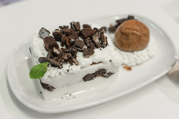 Shaved Ice with Sweetned chocolate ice cream.