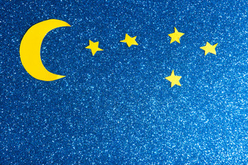 Sky with moon and stars over blue background