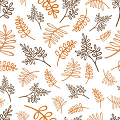 vintage vector seamless pattern of hand drawn tree branches with leaves and flowers. Spring time, blossom, floral, cute.