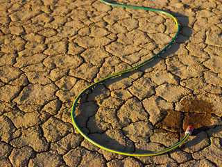 Garden hose on dry earth