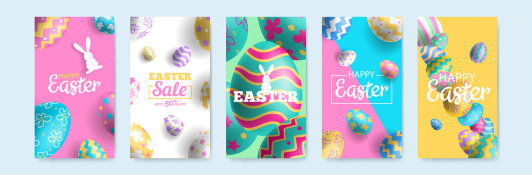 happy easter vertical banners set for social media mobile app stories design