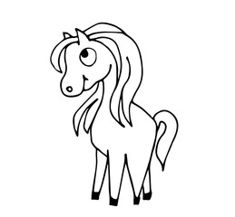 Cute fabulous horse with outlined for coloring book isolated on a white background. Vector illustration of hand drawn black and white pony.