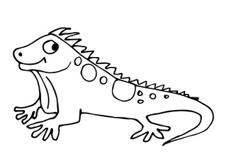 Cute fabulous lizard with outlined for coloring book isolated on a white background. Vector illustration of hand drawn black and white lacertians.	