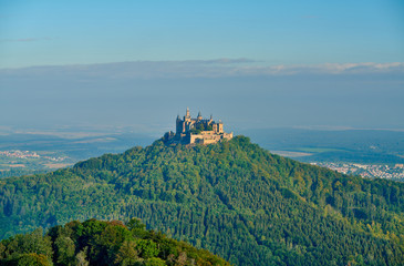 Fototapeta na wymiar Hilltop Hohenzollern Castle on mountain top in Germany