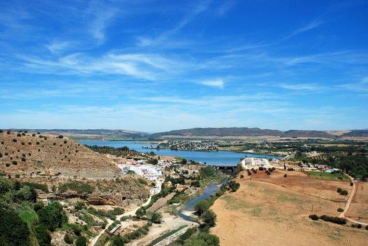 View of the lake and surrounding countryside, Arcos de la Frontera, Spain.