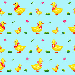 Yellow duck cute cartoon charactor illustration design watercolor painting