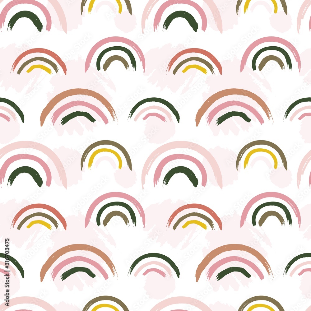 Sticker Scandinavian pattern. Creative baby rainbow print. Nursery kids fabric seamless texture. Vector childish drawing decoration background. Childish trendy scandinavian wrapping and wallpaper illustration