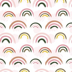 Scandinavian pattern. Creative baby rainbow print. Nursery kids fabric seamless texture. Vector childish drawing decoration background. Childish trendy scandinavian wrapping and wallpaper illustration
