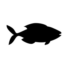 Beautiful fish, great design for any purposes. Vector image. Black element. Modern banner with black fish for concept design. Vector isolated outline drawing. Food concept. Contour drawing.