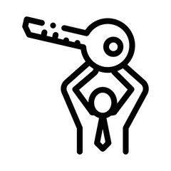 Man Holding Key Icon Vector. Outline Man Holding Key Sign. Isolated Contour Symbol Illustration