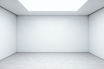Minimalistic room space with empty white wall