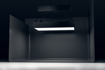 Minimalistic photo studio with professional lighting equipment
