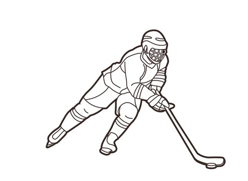 hockey player black and white action clip art preview