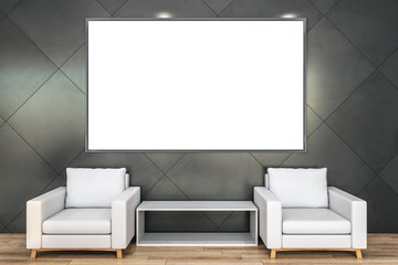 Contemporary living room with blank billboard