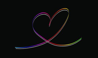 Two hearts of ribbons on a black background. Isolated image. White and rainbow heart as a sign of love. 