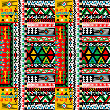 Colored Patchwork Design With African Ethnic Motifs