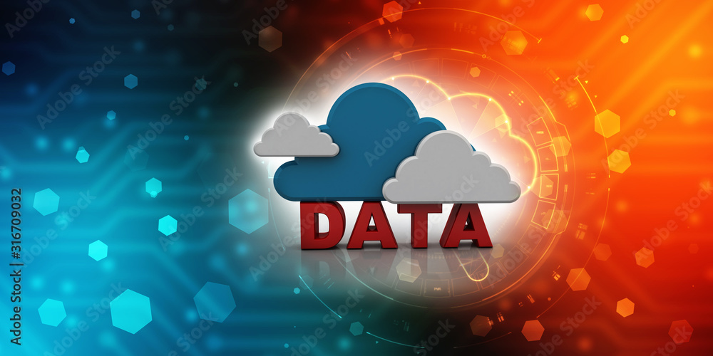 Poster 3d rendering cloud online storage icons with data