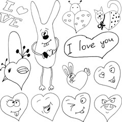 set of animals with hearts and emotions