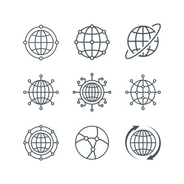 Set of global network icon design isolated on white background. Vector illustration