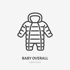 Baby overalls flat line icon. Cold weather coverall vector illustration. Outline sign of kids fashion, clothing store