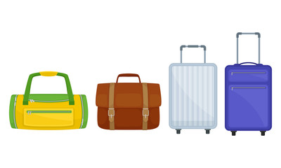 Luggage and Hand Carried Bags Vector Set. Baggage for Journey Collection