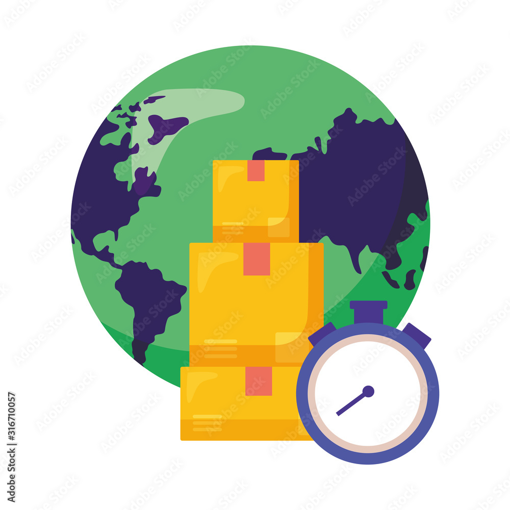 Poster logistic delivery service with world planet and chronometer
