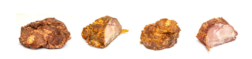 Piece of smoked meat isolated on a white background.
