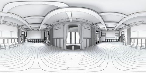 spherical panoramic render of the store, interior visualization, 3D illustration