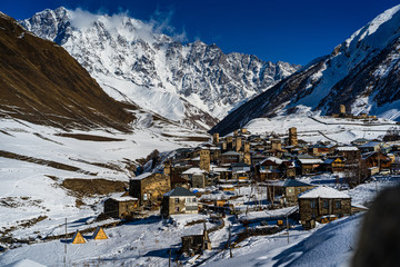 Ushguli Village Near Shkhara Mountain In Georgia