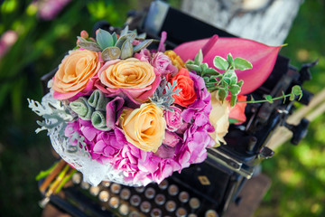 Bohemian wedding bouquet with beautiful flowers. 