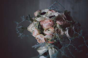 Bohemian wedding bouquet with beautiful flowers. 