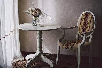 Bohemian wedding bouquet with beautiful flowers. 