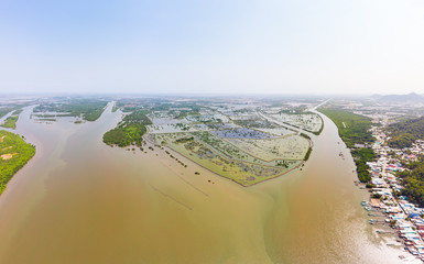 Aerial view of Mekong River delta region in Ha Tien, Vietnam, scenic river branches and water...
