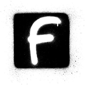 graffiti F font sprayed in white over black square