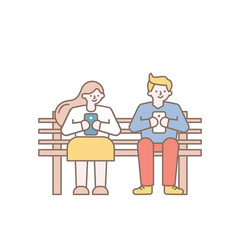 Simple Line art people with phone