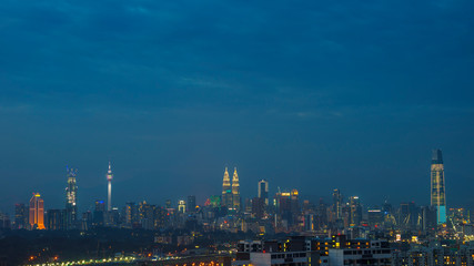 Kuala Lumpur blue hour panorama view. 