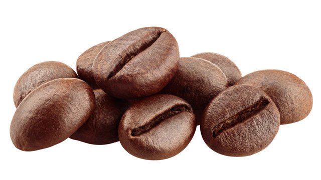 coffee beans isolated on white background, clipping path, full depth of field