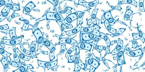 Obraz premium Bitcoin, internet currency notes falling. Random B