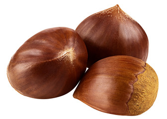 Chestnuts, isolated on white background, clipping path, full depth of field
