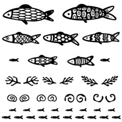 Vector Portugal Funny Fish Set Elements - Illustration Handdrawn Comic Cartoon