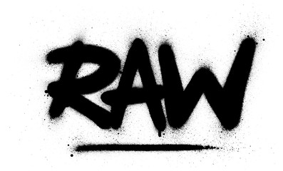 graffiti raw word sprayed in black over white