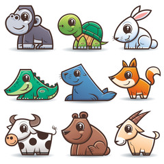 Naklejka premium Vector illustration of Wild animals cartoons set